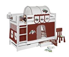 Lilokids Etagenbett Jelle TÃV und GS geprüft Trecker, Hochbett mit Vorhang und Lattenroste Kinderbett, Holz, braun / beige, 208 x 98 x 150 cm