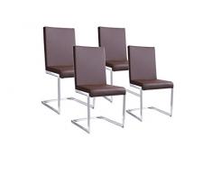 CAVADORE Freischwinger 2er-Set CHARISSE / 2x Esszimmerstuhl in Kunstleder Braun / Schwinger Stuhl gepolstert in Sitz und Rücken / Küchenstuhl für Eckbank Dunkelbraun / Mit verchromten Stuhlgestell / 49 x 53 x 93 cm (B x T x H)