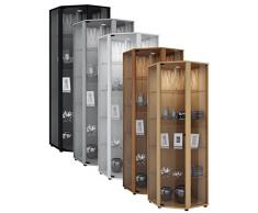 VCM Eckvitrine Glasvitrine Standvitrine Schrank Sammelvitrine Vitrine Glas Schwarz mit Beleuchtung 175x57x57cm Venedig