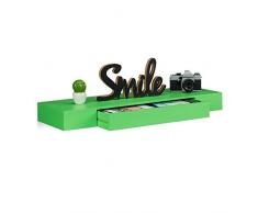 Relaxdays Wandregal mit Schublade, hängend, Design, 25cm tief, Wohnzimmer, Wandschublade, Wandboard, grün