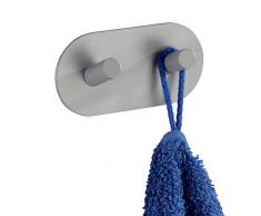 Wenko Wandhaken Duo Matt Badhaken, Handtuchhaken, Selbstklebend, Edelstahl Rostfrei, Grau, 5 x 10 x 2.8 cm