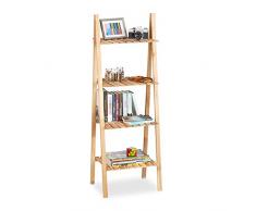 Relaxdays Holzregal Walnuss, Bücherregal Holz, Leiterregal Bad, Badregal braun, H x B x T: ca. 131 x 46 x 34 cm, natur