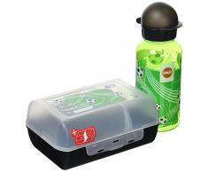 Emsa 518140 Kinder Set Trinkflasche + Brotdose, Motiv: Fußball, BPA frei, Material: Trinkflasche aus Tritan, bruchfest und unbedenklich, Brotdose aus Kunststoff
