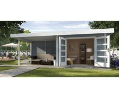 Weka Gartenhaus, Designhaus 126 B Größe 3, 28 mm, DT, Anbau 300 cm ohne RW, grau, 651x375x226 cm, 126.3030.45201