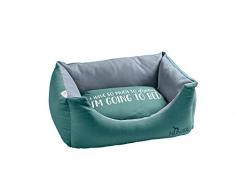 HUNTER Keitum Hundesofa, Schriftzug, wasserabweisend, schmutzabweisend, antibakteriell, Wendekissen, 60 x 40 cm, petrol/hellgrau