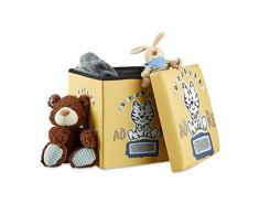 Relaxdays Sitzhocker für Kinder, faltbar, mit Stauraum, Aufbewahrungsbox mit Deckel, HxBxT 38 x 38 x 38 cm, Tiger