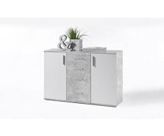 Stella Trading Sideboard beton/weiss mit 4 Schubkästen und 2 Türen