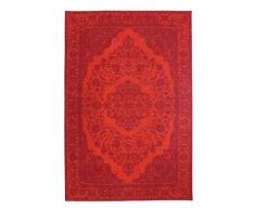 Morgenland Vintage Teppich MILANO 200 x 140 cm Rot Einfarbig Designer Moderner Teppich Klassisch Jacquard Kurzflor Shabby Chic Used Look Medaillon Orient Teppich Handgearbeitet 100% Schurwolle Wohnzimmer Flur Kinderteppich - In