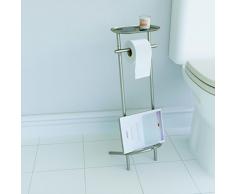 Umbra Valetto Freistehender 3-in-1 Toilettenpapierhalter mit Integrierten Ablagen â Moderner Stand Toilettenpapierhalter, Magazinständer und Accessoire Ablage für Handy, Kerzen, Lufterfrischer und Mehr, Metall/Nickel