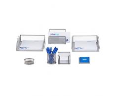 Relaxdays Schreibtisch Organizer Set, 7-teilig, Metall, Schreibtisch-Set, Briefablage, Zettelbox, Stifteköcher, silber
