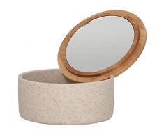 Sealskin Grace Kosmetikbox mit Spiegel, Schmuckdose aus Polyresin und Bambus, Farbe: Sand
