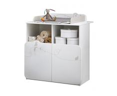 demeyere Jungle Wickeltisch 2-Türig 2 Nischen, MDF, SamtweiÃ, 87 x 73 x 101 cm