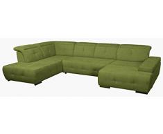 Cavadore Wohnlandschaft Mistrel / Sofa U-Form mit Kopfteilfunktion / verstellbare Kopflehnen / XXL Sofalandschaft mit Longchair rechts und Ottomanen links / MaÃe: 343 x 77-93 x 228 (B x H x T) / Farbe: Grün