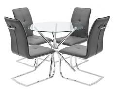 Febland Chrom Criss-Cross-Basis Esstisch und 4 Belmont Esszimmerstühle, Glas, Grau, 74 x 90 x 90 cm