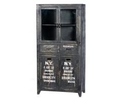 Sit Möbel Bronx 4204-11, Vitrine mit 4 Türen, 2 Schubladen, Mangoholz, schwarz lackiert, Wordprints, 90 x 40 x 180 cm