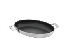 RÃSLE SILENCE Schlemmer- & Fischpfanne 37,5 x 26,5 cm mit Antihaftversiegelung ProPresist, Edelstahl 18/10, silber/schwarz-blau, Profiqualität, induktionsgeeignet, spülmaschinengeeignet, PFOA frei