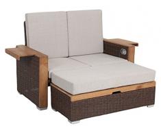 greemotion Rattan-Lounge Bahia Lanzarote, Sofa & Bett aus Polyrattan & Akazienholz, 2er Garten-Sofa mit Stahl-Gestell, Daybed zweigeteilt, braun