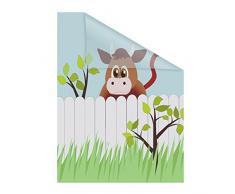 Lichtblick Fensterfolie 100 x 180 cm mit Motiv Ochse Otto - Grün Weiß, Selbstklebender Sichtschutz ohne Bohren, blickdichtes Fensterdekor, für alle Glasflächen