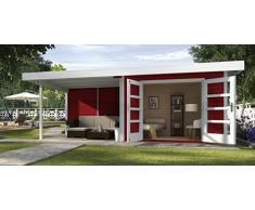 Weka Gartenhaus, Designhaus 126 B Größe 3, 28 mm, DT, Anbau 300 cm ohne RW, schwedenrot, 651x375x226 cm, 126.3030.43201