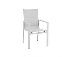 Greemotion Stapelstuhl Stockholm weiß/grau, Sitzmöglichkeit für In- und Outdoor, platzsparender Terassenstuhl, hochwertiges Aluminiumgestell, schnelltrocknende 2x1 Textilene