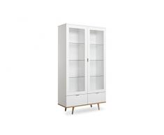 Vitrine - skandinavisches Design (B/H/T: ca.: 100 x 185 x 40 cm) Glasrahmentür, MassivholzfüÃe, verchromte Metallgriffe - made in Germany
