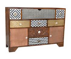 SIT-Möbel 4003-30 Sideboard Ebony, 115 x 35 x 80 cm, Mango / MDF mit Messing / Metall / Kupfer / Coconut Shell / Knochen, lackiert, braun