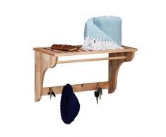 Relaxdays Garderobe Wandregal aus Walnuss, Holzregal f. Bad, Küche, Flur, Garderobenleiste HxBxT 35 x 60 x 30 cm, natur