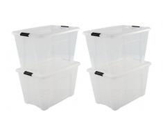 Iris 103442, 4er-Set stapelbare Aufbewahrungsboxen/Kisten/Stapelboxen New Top Box, NTB-60, mit Klickverschluss, Plastik, transparenter Deckel, 60 L, 58 x 39,5 x 36,5 cm