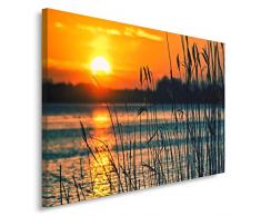 Feeby, Wandbild - 1 Teilig - 80x120 cm, Leinwand Bild Leinwandbilder Bilder Wandbilder Kunstdruck, SONNENUNTERGANG, SEE, NATUR, ORANGE