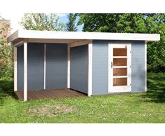 Weka Gartenhaus, Designhaus 172 B Größe 2, 28 mm, ET, Anbau 300 cm, ohne RW, grau, 575x375x226 cm, 172.2430.45201