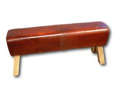 Urban Design Retro Springbock Sitzbank Bank Polsterbank Massivholz mit Echtleder Leder, Rot-Braun, 118 x 31 x 48 cm