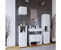 VCM Badmöbel Komplett Set 5tlg Komplettbad Badezimmer Bad Schrank Regal Unterschrank Spiegel Holz Weià Intola l