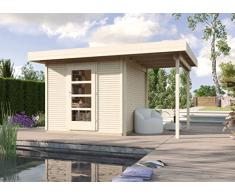 Weka Gartenhaus, Designhaus Line 172 A, Größe 3, 28 mm, ET, Anbau 150 cm, natur, 489x377x226 cm, 172.3030.70101