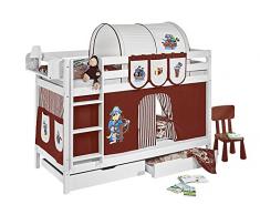 Lilokids Etagenbett Jelle TÃV und GS geprüft Pirat, Hochbett mit Vorhang und Lattenroste Kinderbett, Holz, braun / beige, 208 x 98 x 150 cm