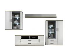 trendteam AA94741 Wohnwand Wohnzimmerschrank weiss Hochglanz, Absetzungen Eiche sägerau hell, BxHxT 355x199x47 cm