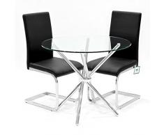 Febland Chrom Criss-Cross Base Esstisch und 2 Brescia Esszimmerstühle, Glas, WeiÃ, 74 x 90 x 90 cm