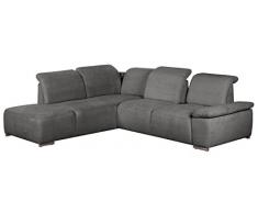 Cavadore Polsterecke Tabagos / Funktionssofa mit Ottomane links / Modernes Sofa mit Sitztiefenverstellung/ Armteilfunktion / 283x85x248 (B x H x T) / Farbe: Fango (grau)