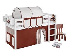 Lilokids Spielbett Jelle, Hochbett mit Vorhang Kinderbett, Holz, braun / beige, 198 x 98 x 113 cm