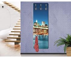 Apalis 75057 Wandgarderobe Nighttime Manhattan Bridge | Design Garderobe Garderobenpaneel Kleiderhaken Flurgarderobe Hakenleiste Holz Standgarderobe Hängegarderobe | 139x46cm
