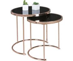 WOHNLING Design:er Set Satztisch ø¸ 42 cm / 45 cm Metall Glas schwarz/Kupfer | Beistelltisch verspiegelt Wohnzimmertisch modern | Glastisch Kaffeetisch rund