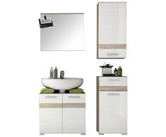 trendteam Badezimmer 4-teilige Set Kombination Set One, 110 x 182 x 34 cm in Korpus Eiche San Remo Hell Dekor, Front Weià Hochglanz mit viel Stauraum