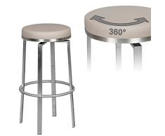 Wohnling Durable M8, Barhocker mit silberfarbenem Edelstahlgestell, Design Hocker mit Kunstlederbezug in taupe, Moderner Barstuhl mit FuÃablage, Runder Tresenhocker drehbar für Zuhause