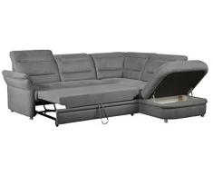 Cavadore Eck-Sofa Bontlei / Federkern-Couch mit Schlaffunktion und Kopfteilverstellung / Inkl. Stauraum / 261 x 88 x 237 cm (BxHxT) / Mikrofaser hellgrau