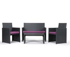 Rattan4Life 4-teilig Neapel Deluxe Polyrattan Gartenmöbel Set, Sofa / Lounge / Gartengarnitur / Kissenbezug, schwarz / violett