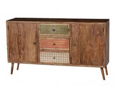 SIT-Möbel Scandi 4303-01 Sideboard, 2 Türen & 3 bemalte Schubladen, aus Sheesham-Holz, natur, 150 x 85 x 38 cm