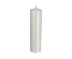 31593102 Stumpenkerze perlmutt, 6cm ø, weiß, 25cm, gelackt, geriffelt