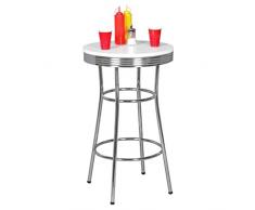 Wohnling Elvis - American Diner Bar-Tisch rund ÃË 60 x 100 cm aus MDF/Aluminium, Robuster Bistrotisch im Stil der 50er Jahre, Party-Tisch mit Untergestell aus verchromtem Alu, weiÃ/silber