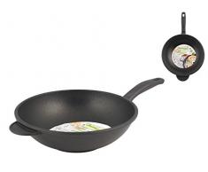 H+H EX Chef Wok antihaft mit 1 Griff aus Bakelit, Aluminium, schwarz