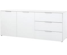 Germania Sideboard 2376-84 GW-Larino mit 2 Türen und 3 Schubkästen, Oberboden und Fronten mit Glasauflage, WeiÃ, 156 x 61 x 42 cm (B/H/T)