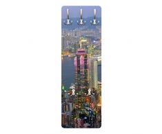 Apalis 79048 Wandgarderobe Hongkong Skyline | Design Garderobe Garderobenpaneel Kleiderhaken Flurgarderobe Hakenleiste Holz Standgarderobe Hängegarderobe | 139x46cm